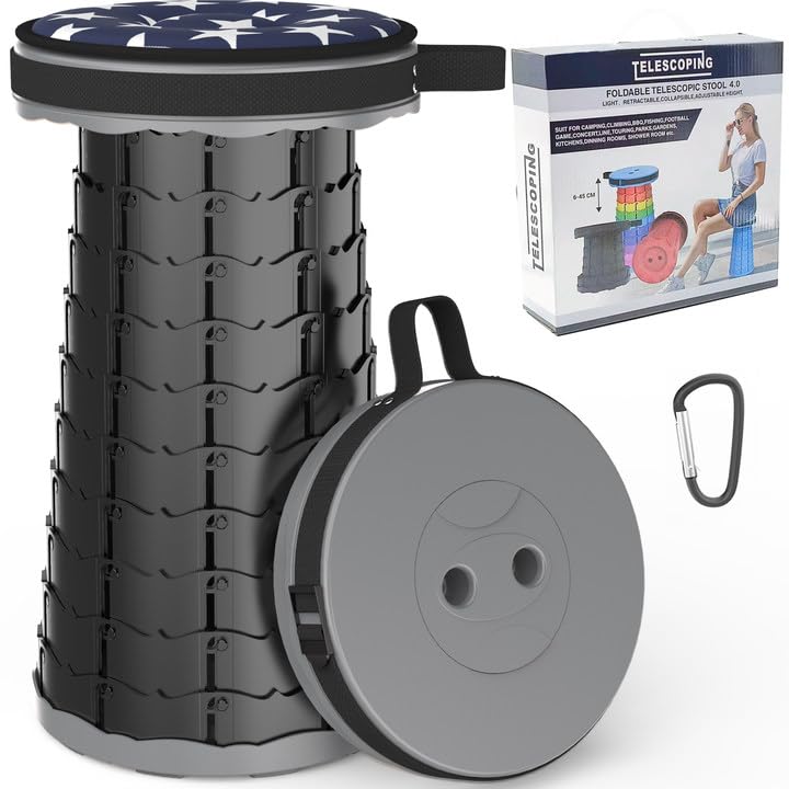 ALEVMOOM telescoping stool with cushion compact for travel and outdoor seating