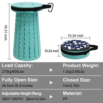 ALEVMOOM collapsible stool opened to full height for sit-down outdoors.