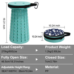 ALEVMOOM collapsible stool opened to full height for sit-down outdoors.