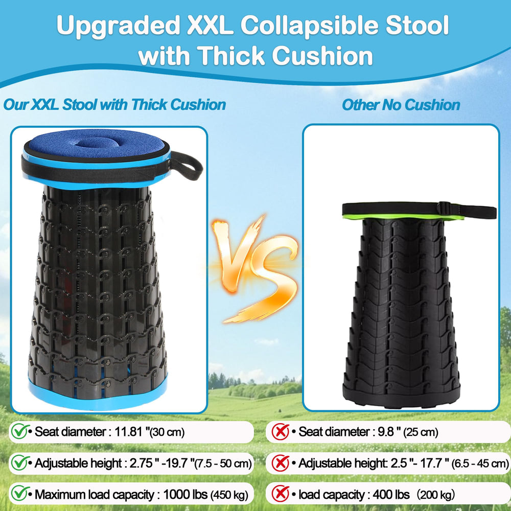 ALEVMOOM XXL compact-folded stool fits neatly into backpacks for easy transport.