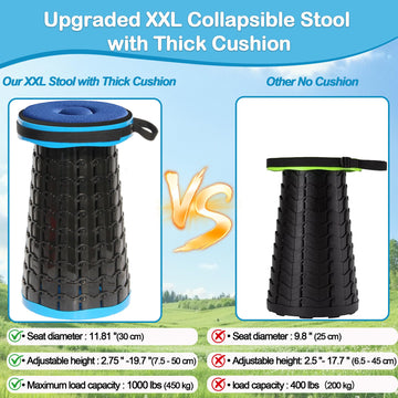 ALEVMOOM XXL compact-folded stool fits neatly into backpacks for easy transport.