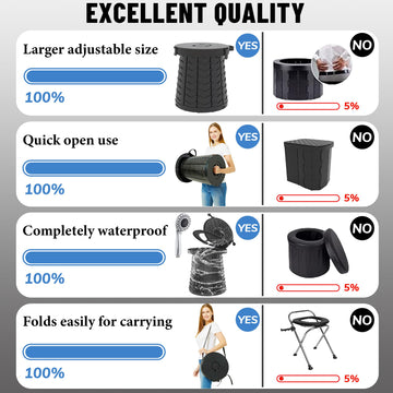 Height-adjustment feature in ALEVMOOM XXL portable toilet enables comfortable seating.