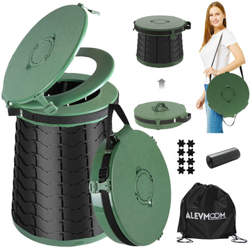 ALEVMOOM XXL portable toilet height adjustment shows comfortable use on uneven campsites