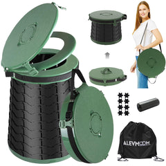 ALEVMOOM XXL portable toilet height adjustment shows comfortable use on uneven campsites