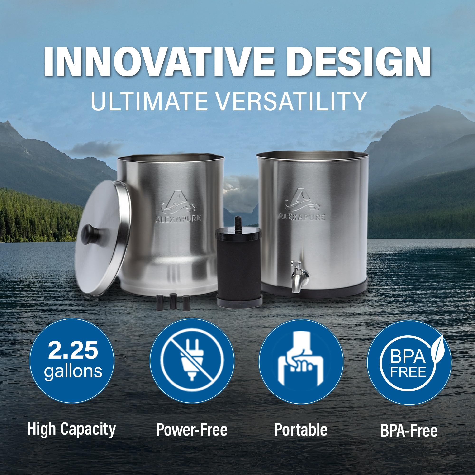 Alexapure Pro spigot assembly enabling easy pour of purified water
