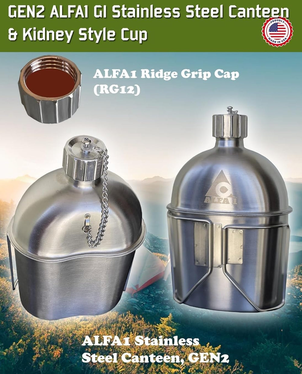ALFA1 GI canteen diecasting cap details shown for durability.