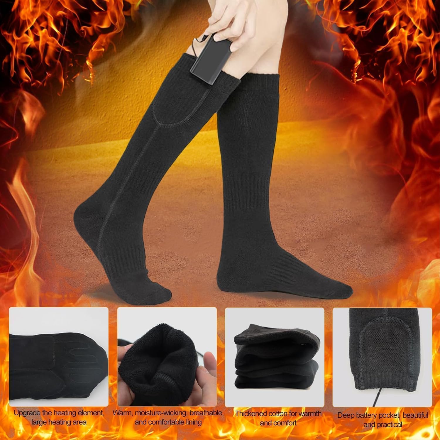 ALITERCY heated socks three-heat-settings show customizable warmth on cold days.