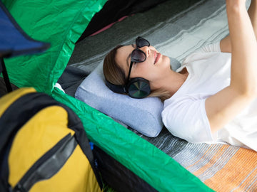 Alkamto contoured pillow ideal for hotel stays, camping, and overnight train journeys