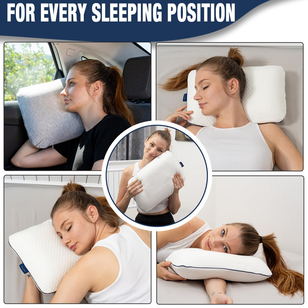 Alkamto memory foam core contours to head and neck for supportive travel.