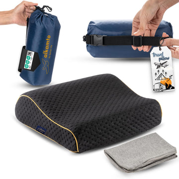 Alkamto travel pillow black contour offers memory foam neck support for comfortable flights