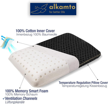 alkamto travel pillow heat regulating cover maintains comfortable temperature.