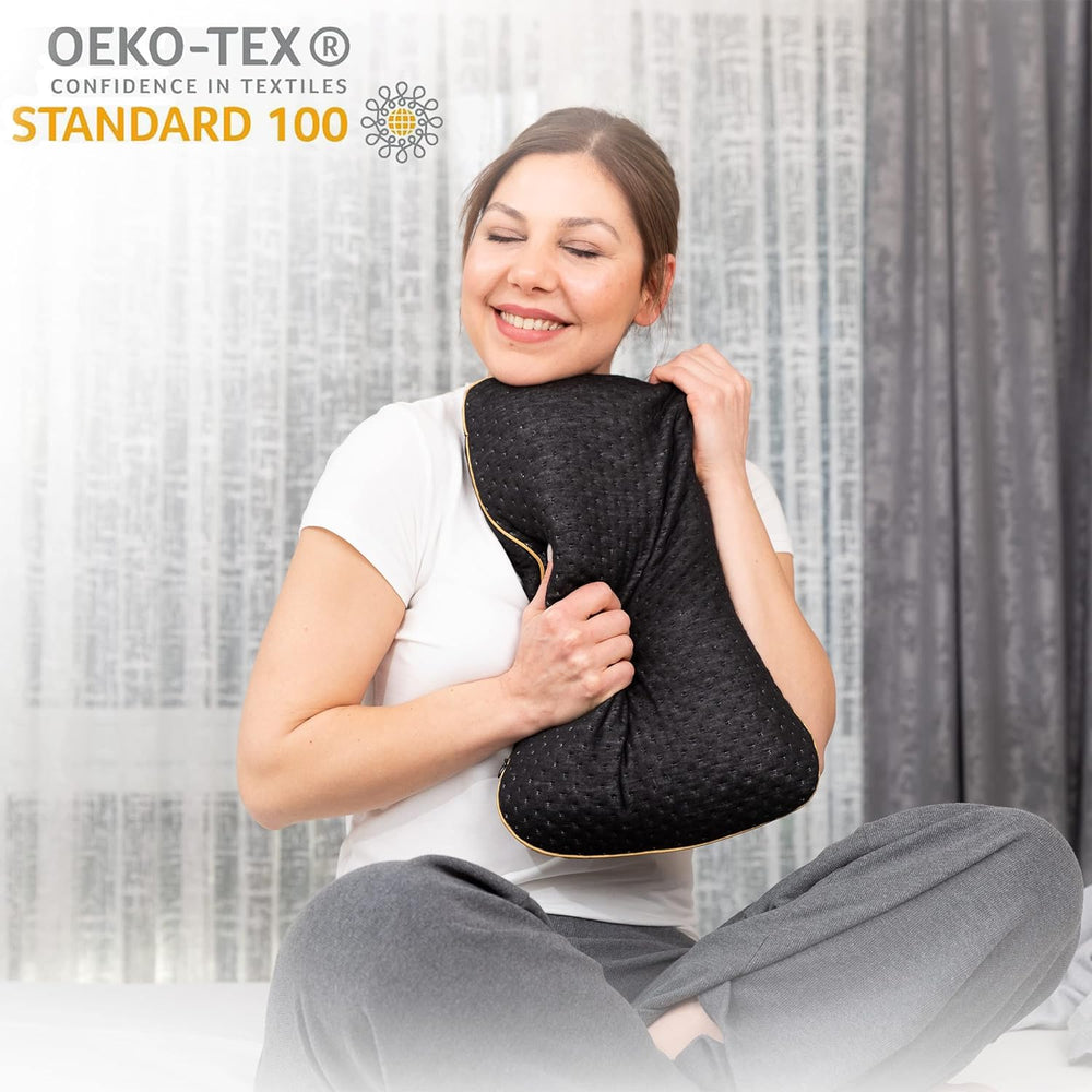 alkamto travel pillow OEKO-TEX label confirms natural materials.