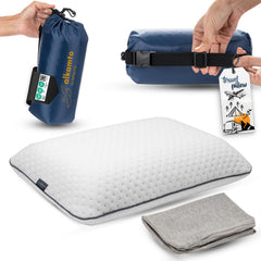 Alkamto travel pillow outer cover shows breathable fabric for cooler nights on the go.