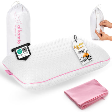 alkamto travel pillow packaging shows compact carry case for easy packing