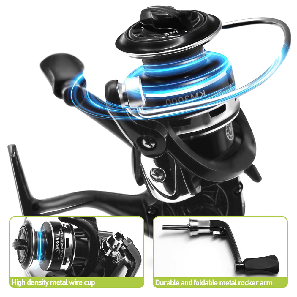 All-in-one fishing kit bundle including rods, reels, lines, lures, hooks, lip gripper, and carrier bag