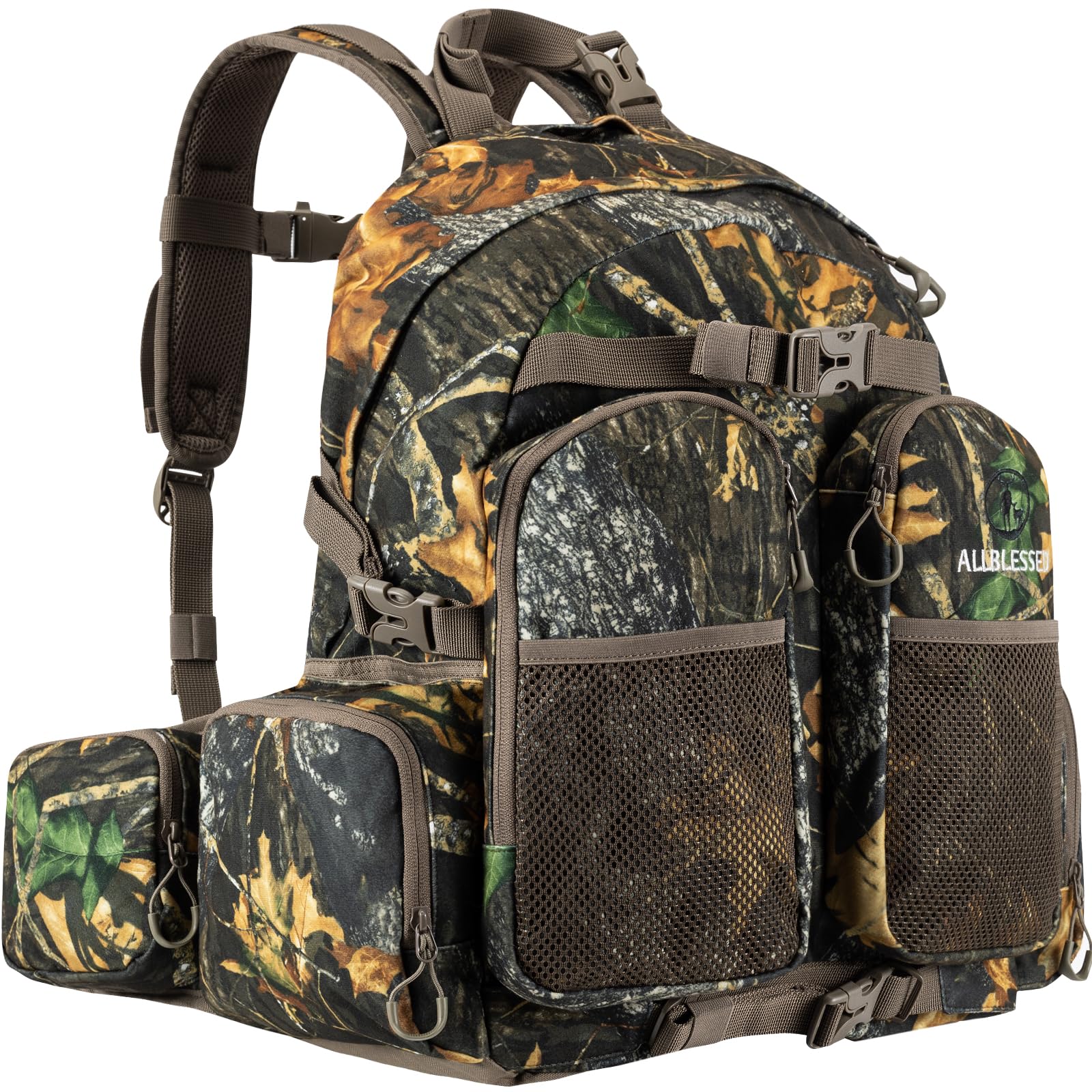 ALLBLESSED hunting backpack front camouflage view highlights waterproof stealth and durability