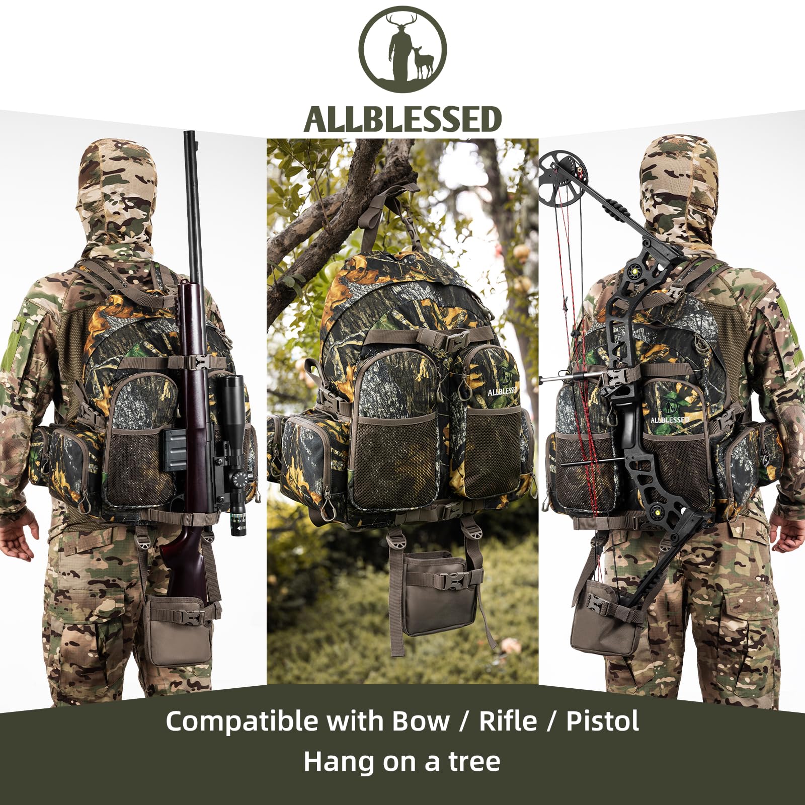 ALLBLESSED hunting backpack side pocket demonstrates organized storage for quick gear access