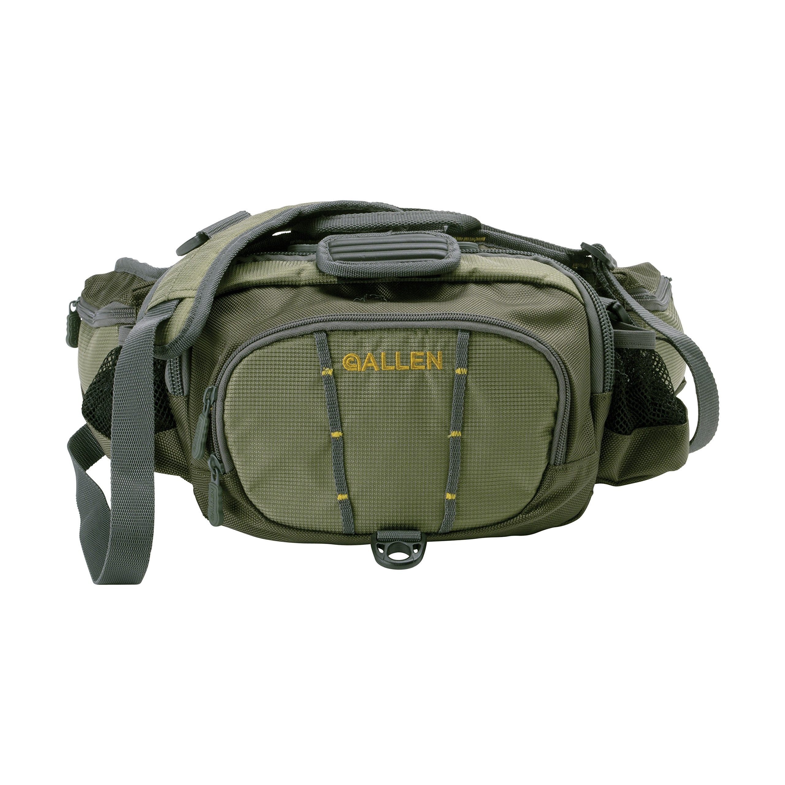 Allen Eagle River lumbar pack main-compartment-access enables quick fly box retrieval on the river.