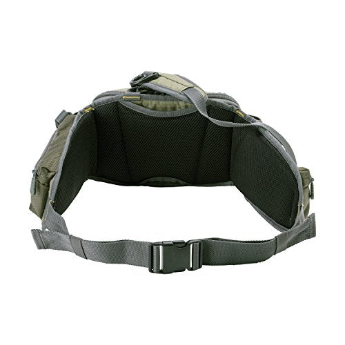 Allen Eagle River lumbar pack zip-down-workstation activates on-site tippet tender and fly patch access.