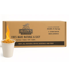 Allens wood fire starter cups packaging showcases a plastic-free box for ignition.