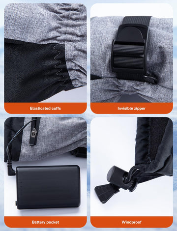 ALLJOY heated gloves with adjustable wrist strap for a secure fit.