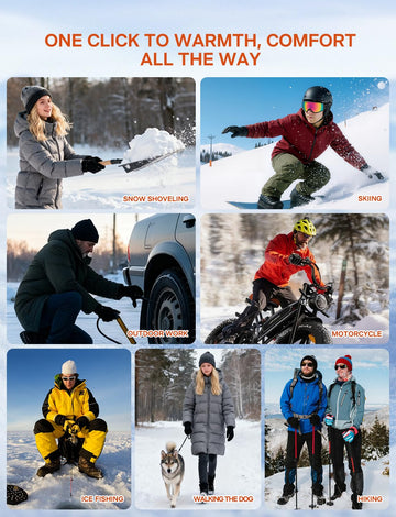 ALLJOY heated gloves shown in ski or hike setup for warmth during activities.
