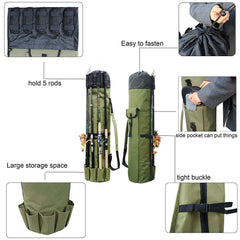 Exterior front view with external holders for five rods and reels