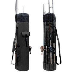 Allnice canvas fishing rod and reel organizer bag exterior in black with khaki green trim