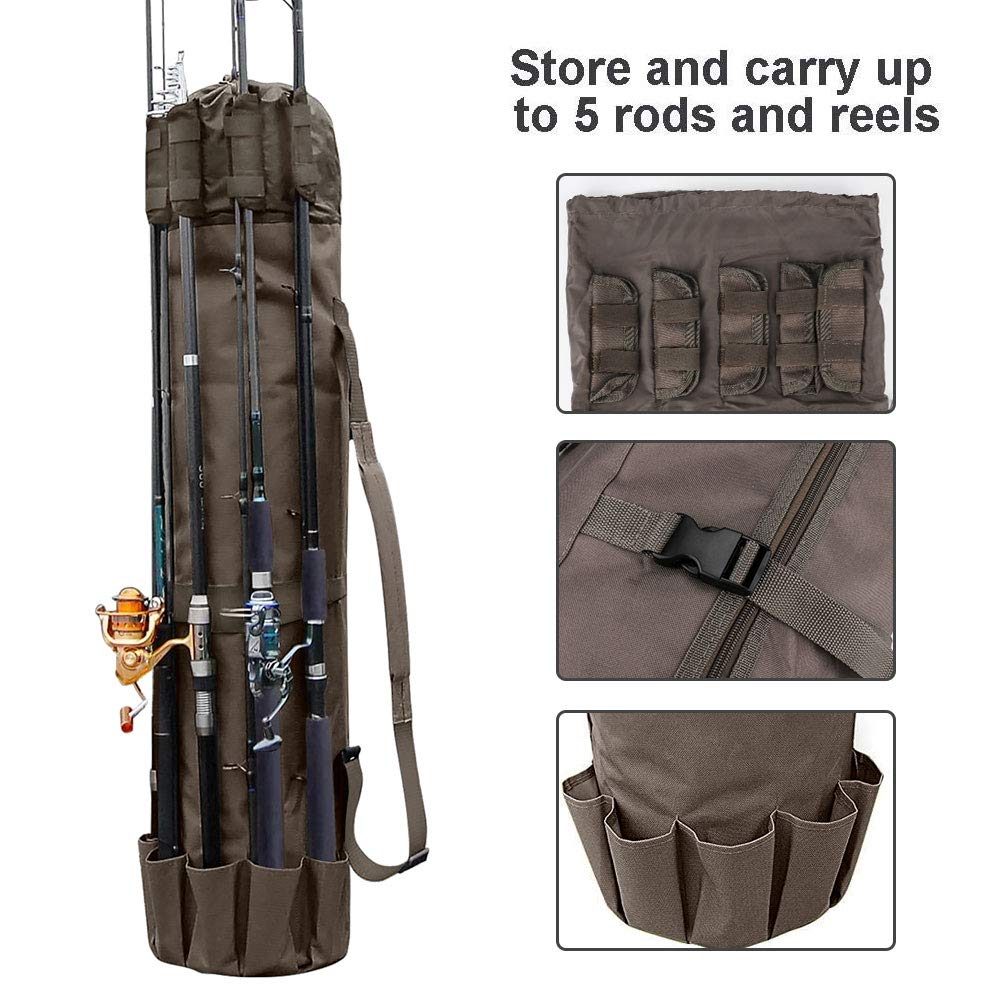 Bag showing external 5-rod and reel pouch