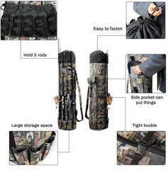 Exterior view showing pockets for rods, reels and tools