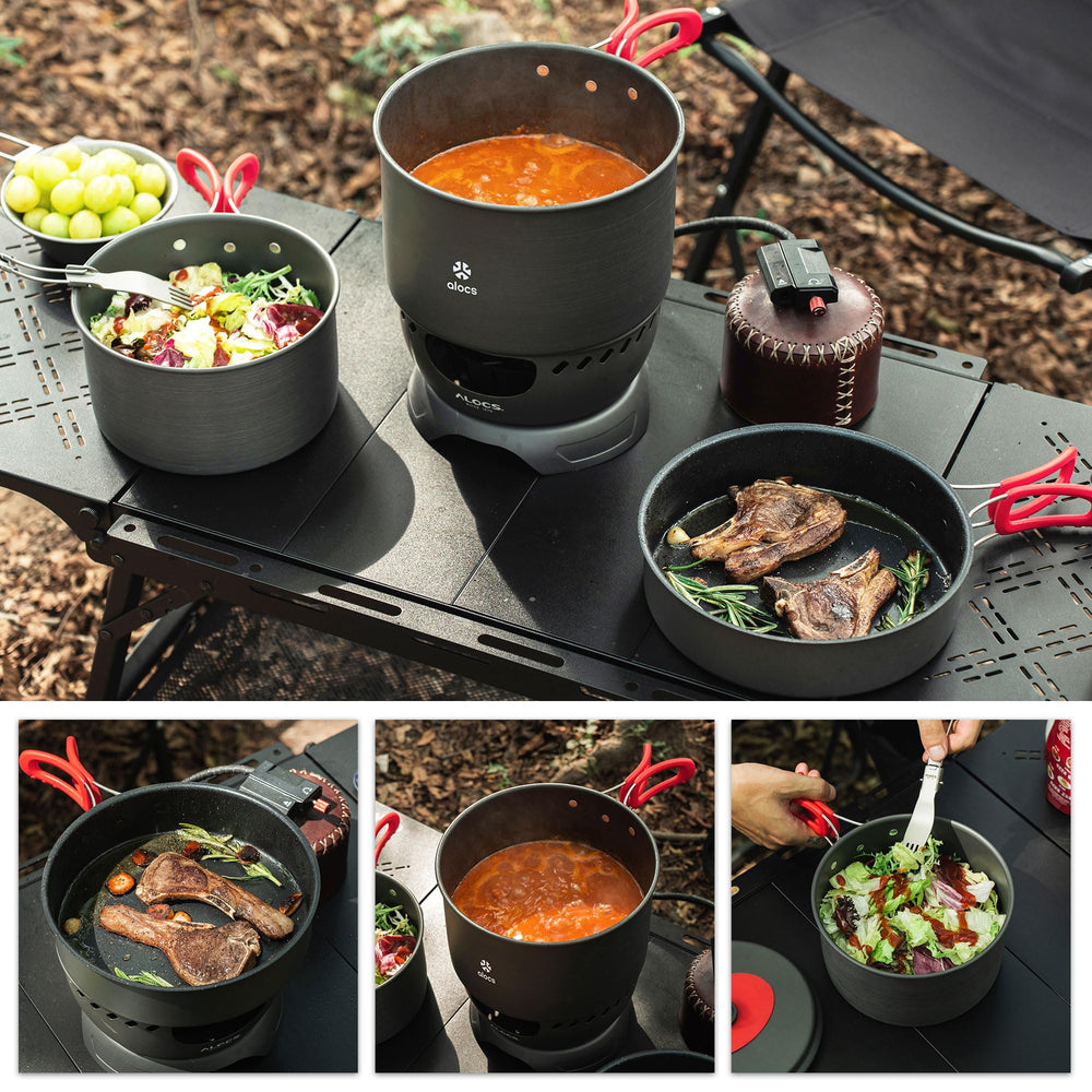 Alocs outdoor meal prep setup—efficient cooking for hikes.