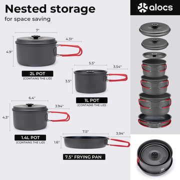 Alocs camping pot 2.2L highlights ample capacity for boiling water on trail.