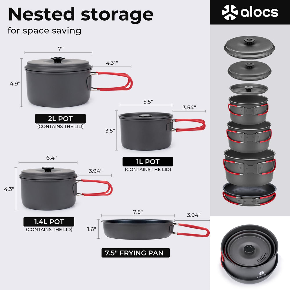 Alocs camping pot 2.2L highlights ample capacity for boiling water on trail.