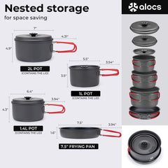 Alocs camping pot 2.2L highlights ample capacity for boiling water on trail.