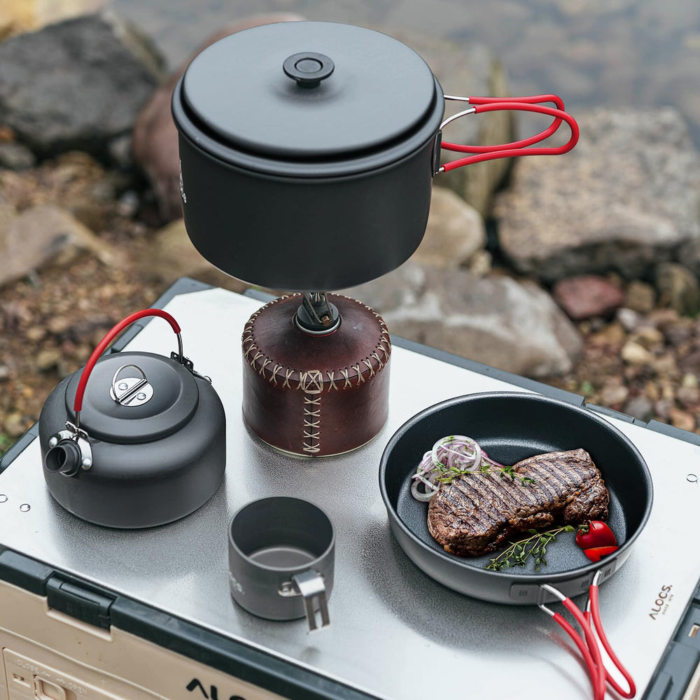 Alocs hard anodized aluminum pots close-up showing durable construction