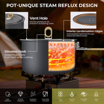 Alocs multi-way cooking setup enables frying, boiling, and steaming at camp.