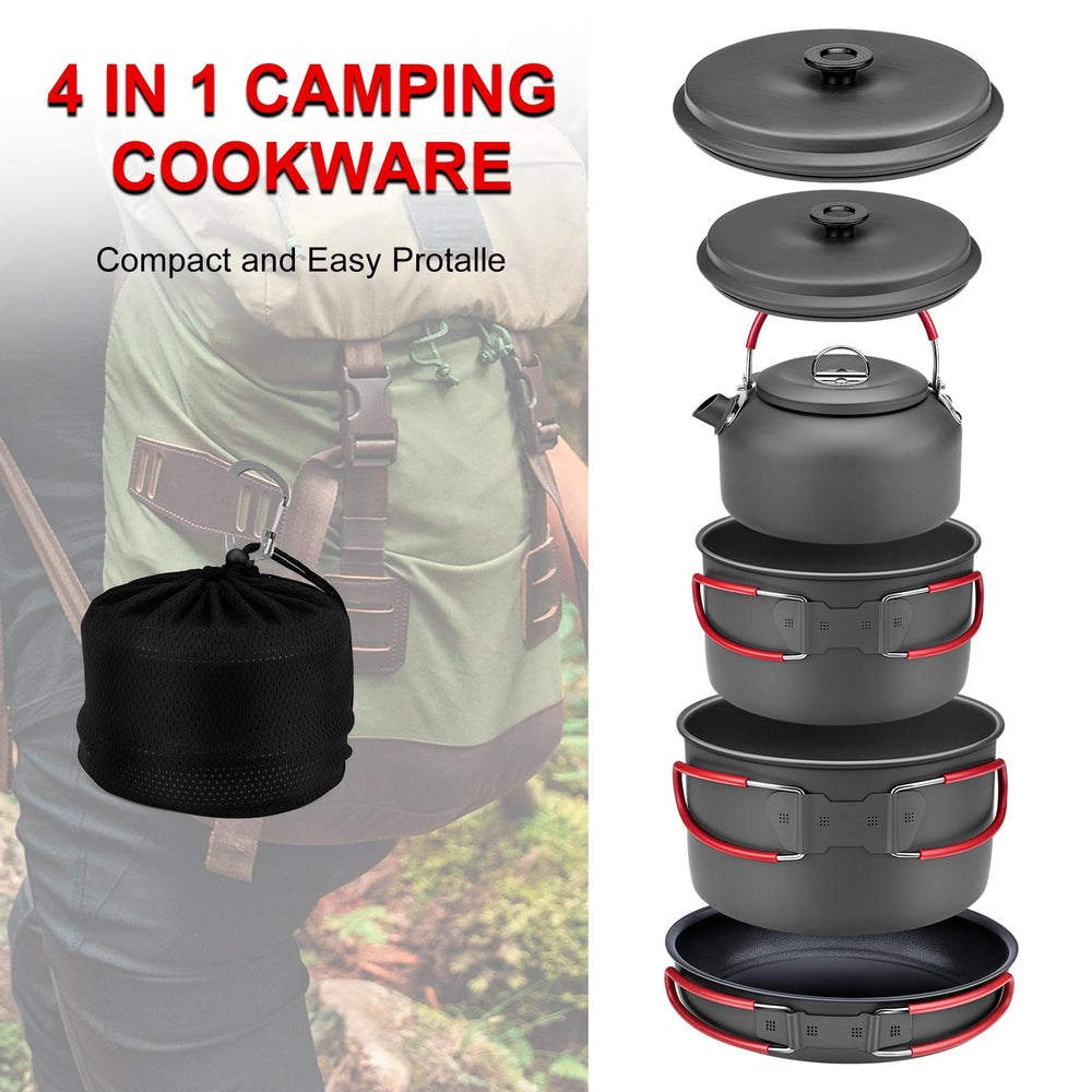 Alocs non-stick frying pan on camp stove for quick cleanup