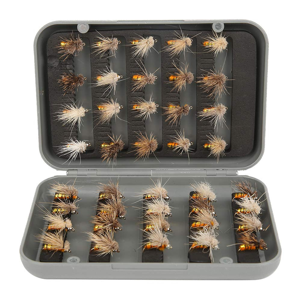 Alomejor 40-piece fly lures set for versatile freshwater fishing.