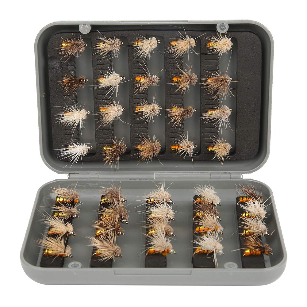 Alomejor 40-piece fly lures set for versatile freshwater fishing.