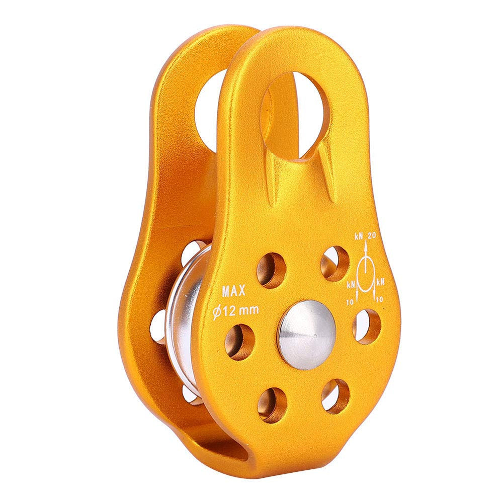 Alomejor pulley compatible with 12mm ropes for climbing and hauling tasks.