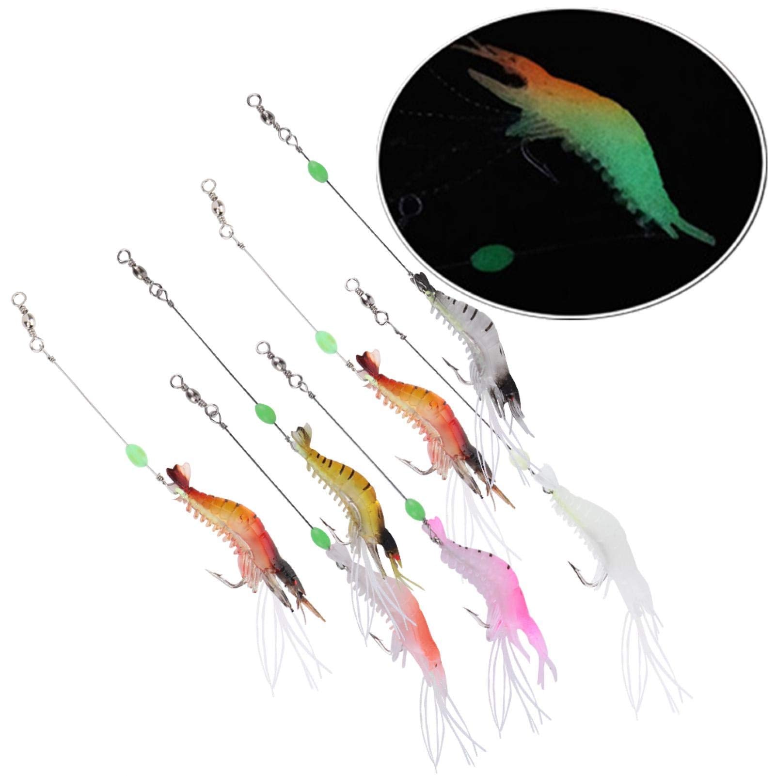 Alomejor glow-in-dark shrimp lure highlights vibrant colors to attract bass at night.