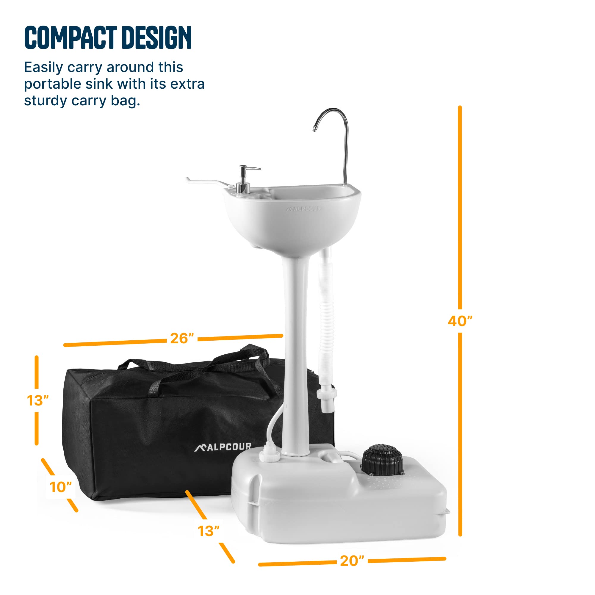 Alpcour portable camping sink hands-free foot pump delivers water with minimal effort