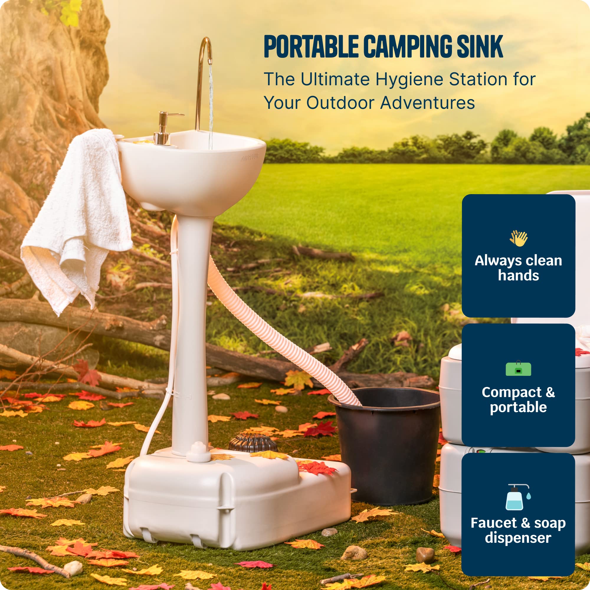 Alpcour portable camping sink running faucet provides hands-free water flow