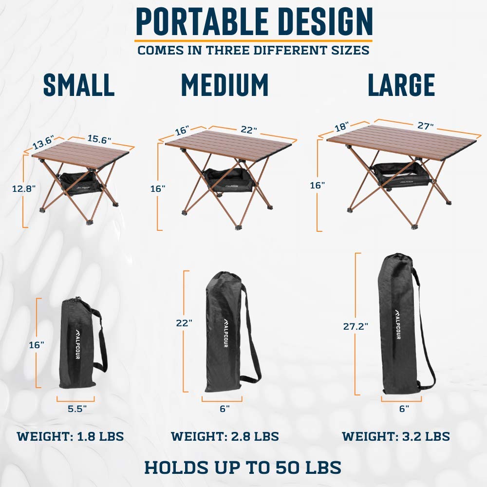 Alpcour portable camping table aluminum top wipes clean after use