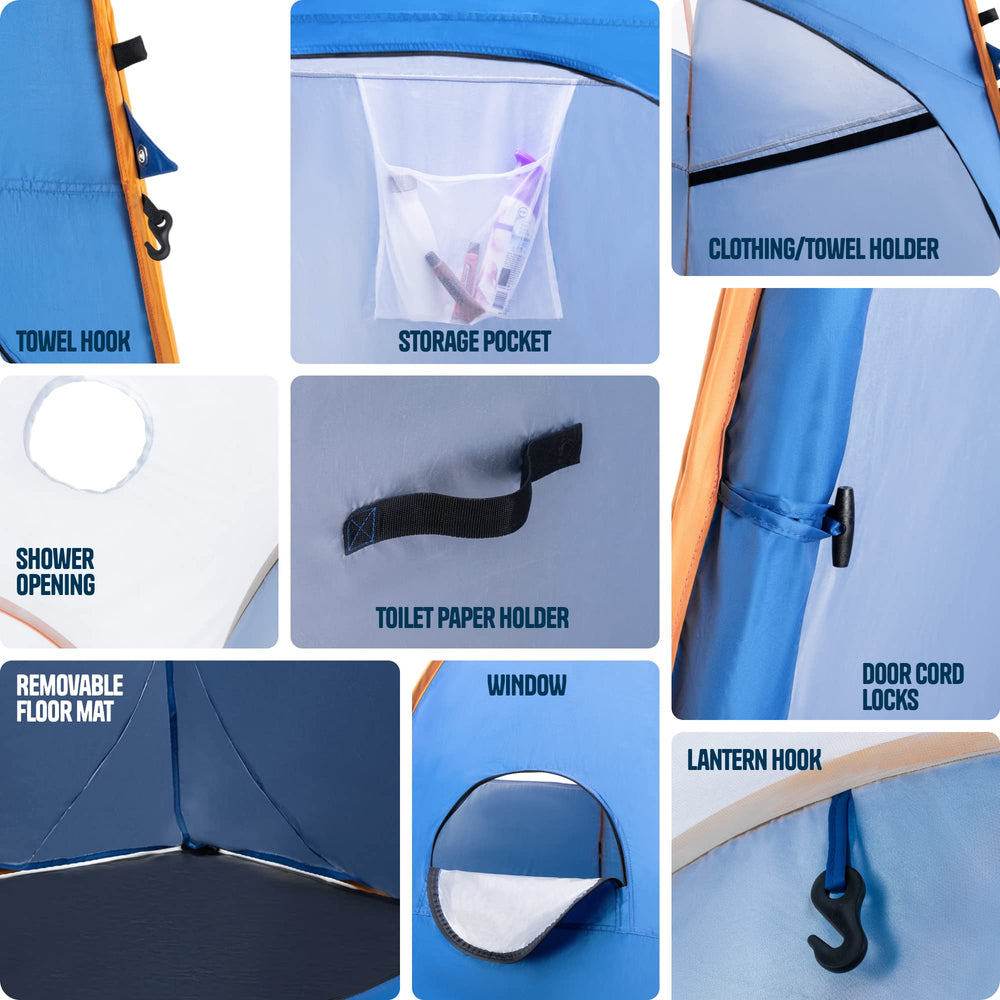 Alpcour portable pop up tent interior showing shower area with storage pocket.