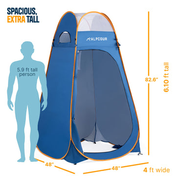 Alpcour portable pop up tent setup with ropes and stakes for stability.