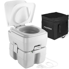 Alpcour portable toilet compact design stored in its case for clutter-free camping trips.