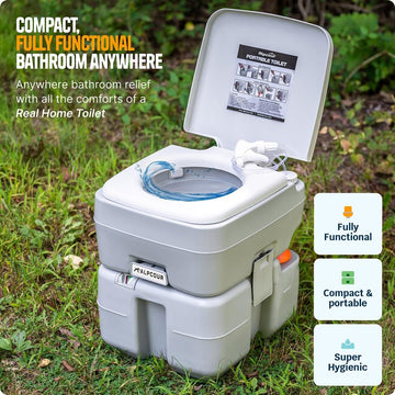 Alpcour portable toilet piston-pump flush for quick, quiet bathroom breaks outdoors.