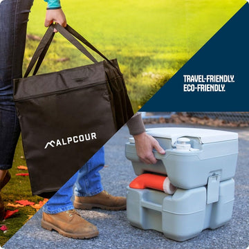 Alpcour portable toilet travel bag highlights portability and organized packing.