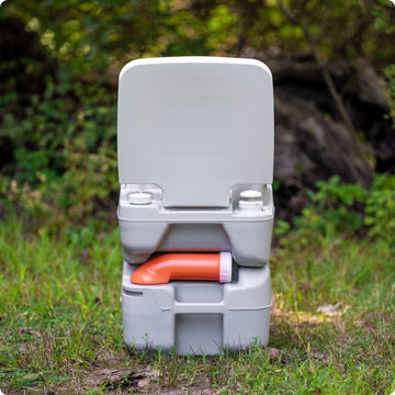 Alpcour portable toilet use scenarios at camping, RV, and boat setups.